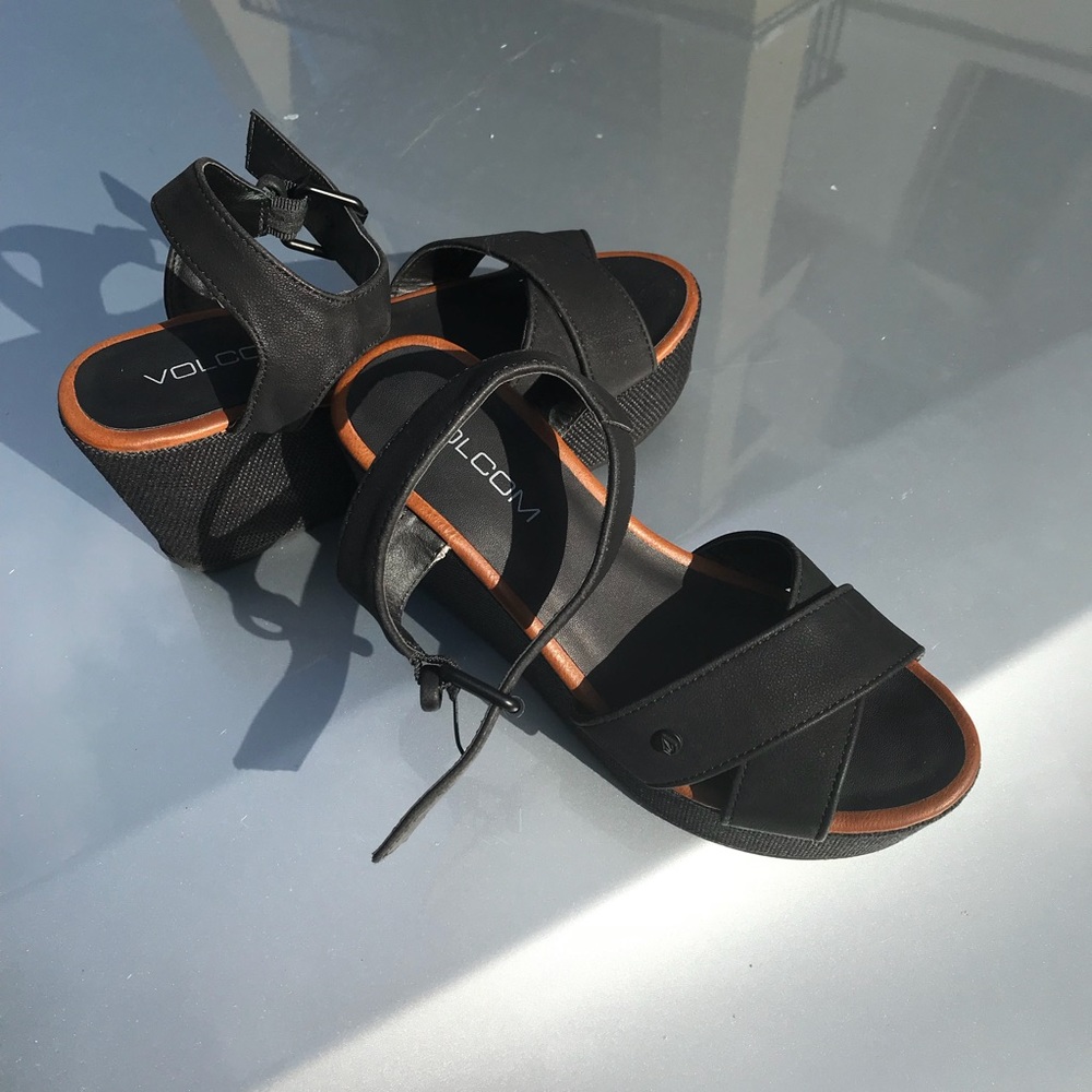 Black Platform Wedge Sandals